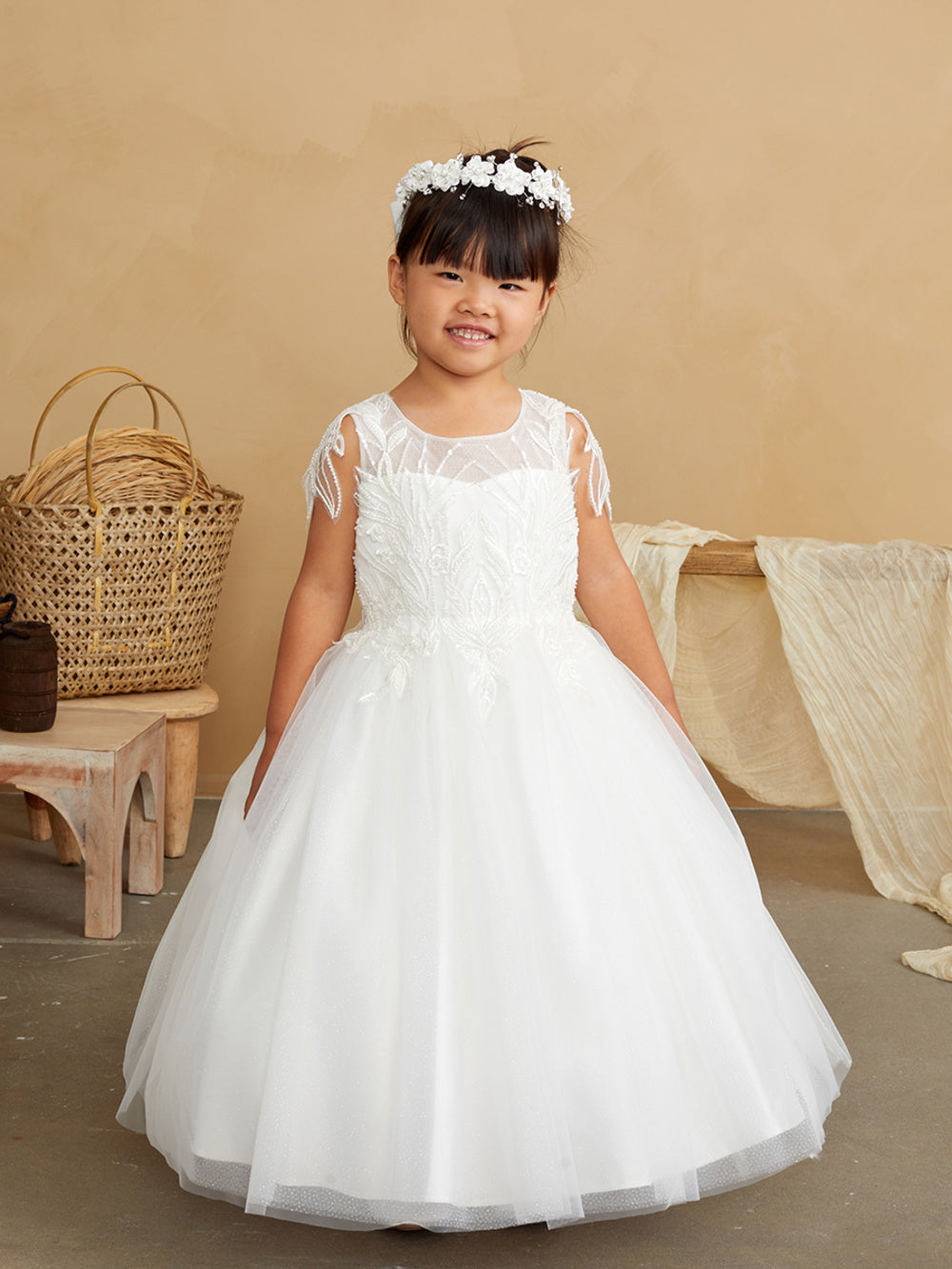 Flowergirl Sequin Applique with Shoulder Accent Dress by TIPTOP KIDS - AS5839
