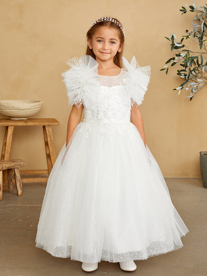 Flower Girl Polka Dot Glitter Dress Puffy Sleeves with by TIPTOP KIDS - AS5843