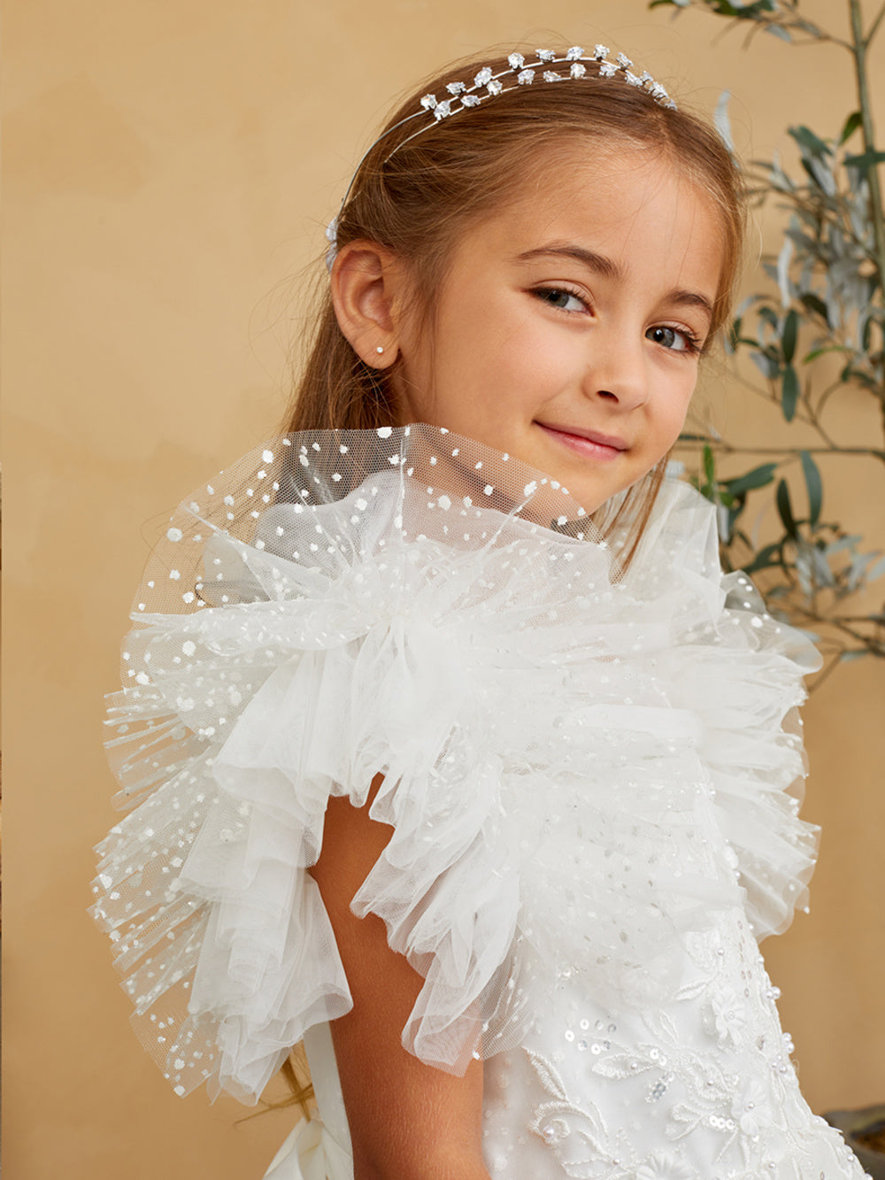Flower Girl Polka Dot Glitter Dress Puffy Sleeves with by TIPTOP KIDS - AS5843 White / 2 Flower Girl Polka Dot Glitter Dress Puffy Sleeves with by TIPTOP KIDS - AS5843 White / 2