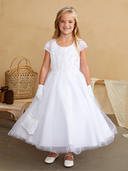 Flower Girl Cap Sleeved Lace Applique Dress by TIPTOP KIDS - AS5847