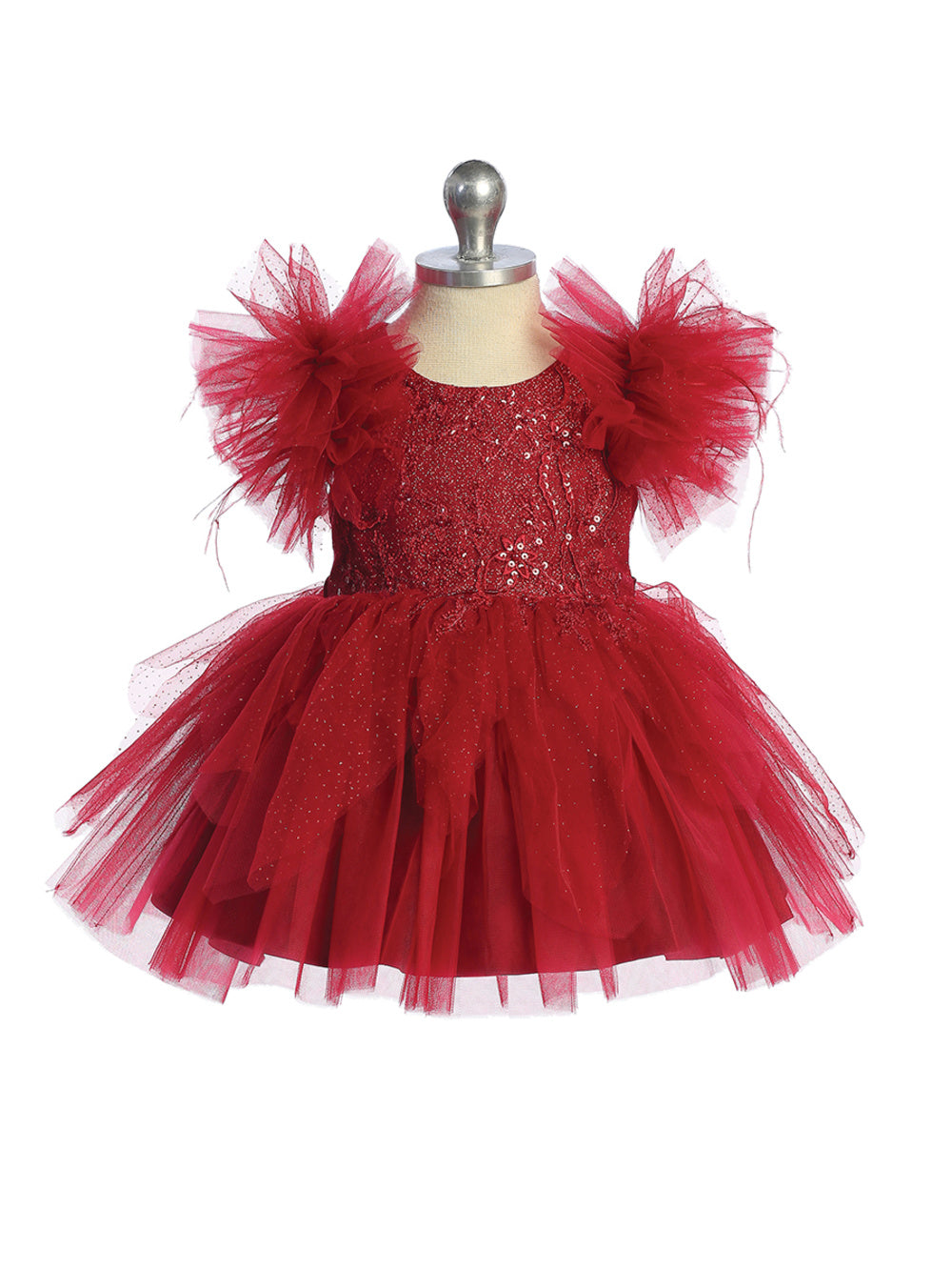 Baby Dress with Lace Applique and Fluffy Sleeves by Tiptop Kids