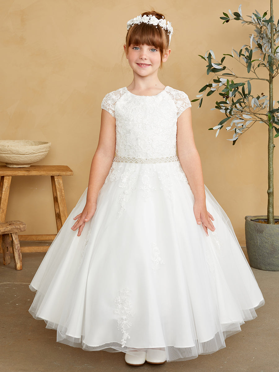 Robe fille de fleur avec corsage en dentelle et mancherons par TIPTOP KIDS  AS5851