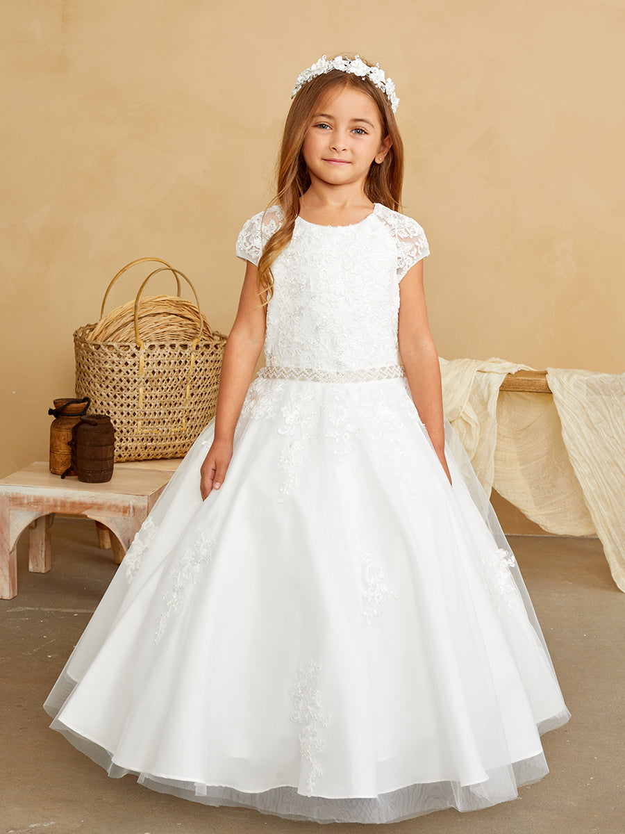 Flower Girl Lace Bodice Cap Sleeves Dress by TIPTOP KIDS - AS5851