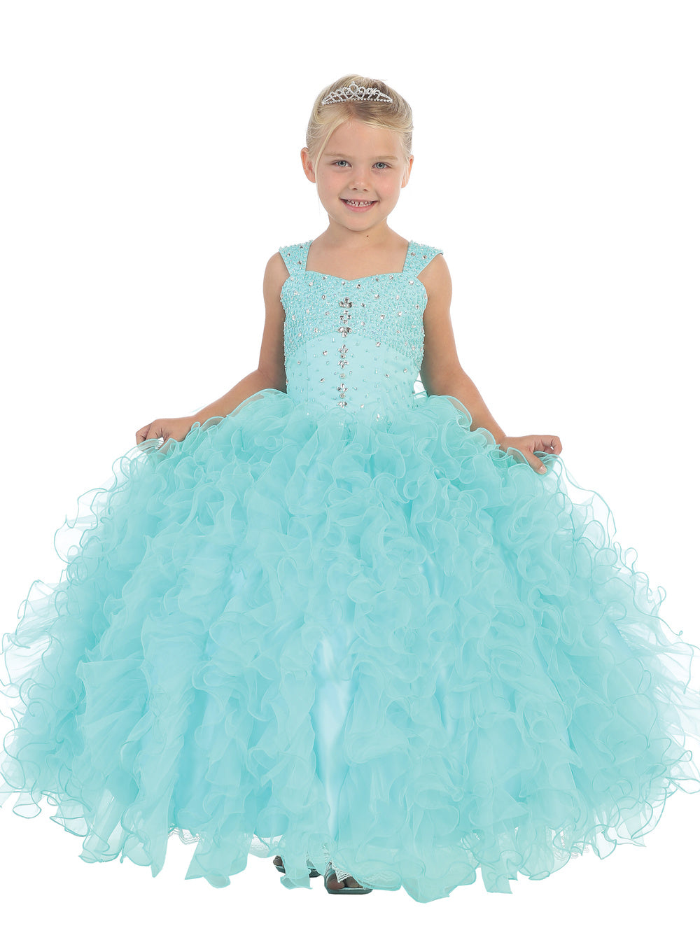 Party Girl Long Ruffle Fancy Pageant Dress by TIPTOP KIDS - AS7004