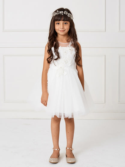 Girl Party Dress with Mesh 3D Flowers Illusion Neckline by TIPTOP KIDS - AS7016