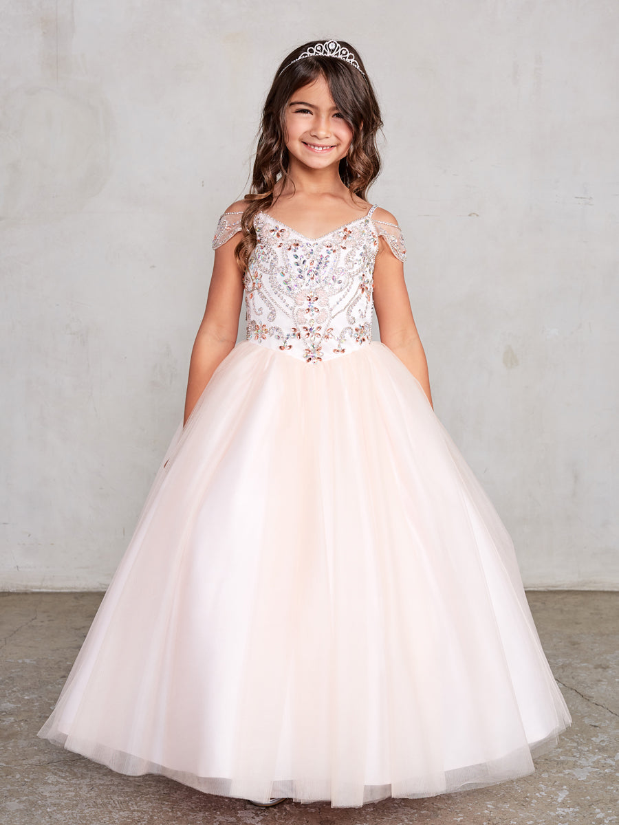 Off Shoulder Beaded Bodice Girl Pageant/Mini Quince Dress by TIPTOP KIDS - AS7021