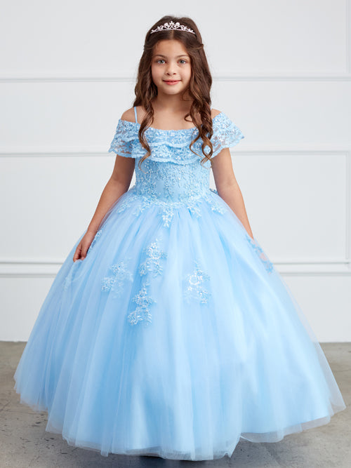 mini quinceanera dresses for little girl Quince Dress - Off Shoulder Lace Overlay with Mesh Skirt by TIPTOP KIDS Color:Cobblestone Heather Peppermayo Amerie Maxi Dress YGroup_BEBE1436 Waist Line