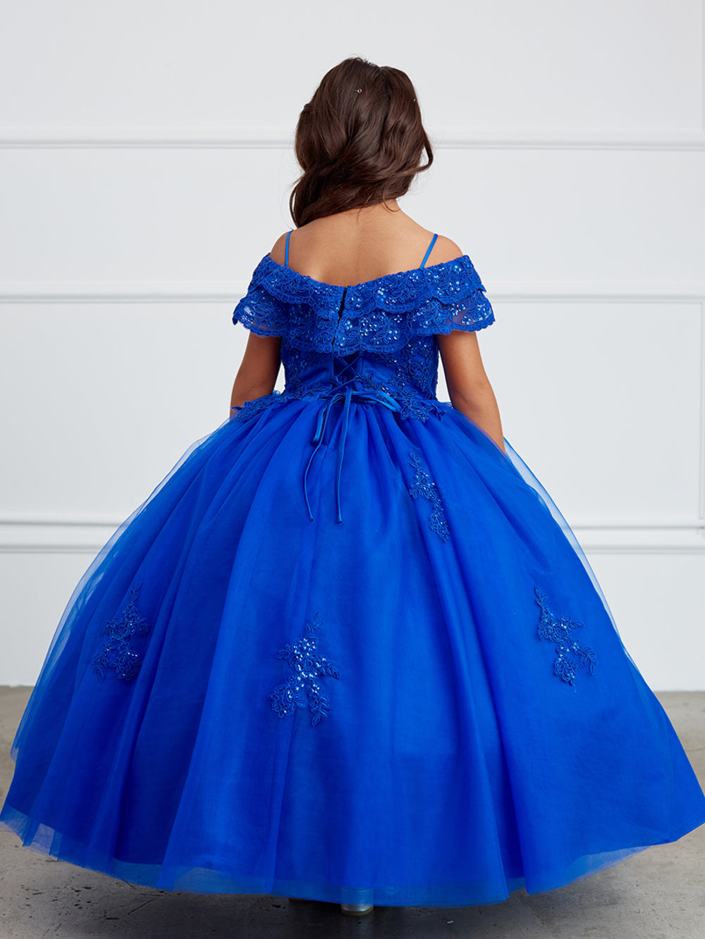 Girl Mini Quince Dress - Off Shoulder Lace Overlay with Mesh Skirt by TIPTOP KIDS Girl Mini Quince Dress - Off Shoulder Lace Overlay with Mesh Skirt by TIPTOP KIDS
