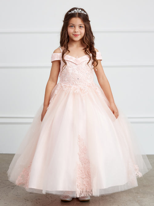 Off the Shoulder Ball Gown Mini Quince Girl Dress with Lace Applique by TIPTOP KIDS - AS7034