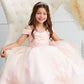 Off the Shoulder Ball Gown Mini Quince Girl Dress with Lace Applique by TIPTOP KIDS - AS7034