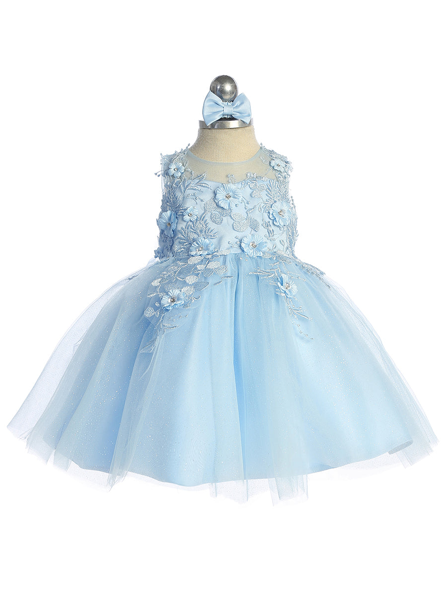 baby girl light blue dress Baby Girl Dress Toddler Communion Summer Blue Round Neck Puff Sleeve Birthday Party Dress, Light Blue / 3-4 Years (110cm)