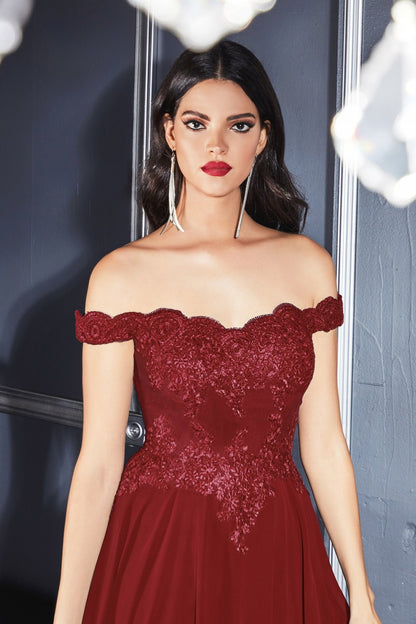 Off the Shoulder Lace Bodice Gown  by Cinderella Divine 7258 - Special Occasion