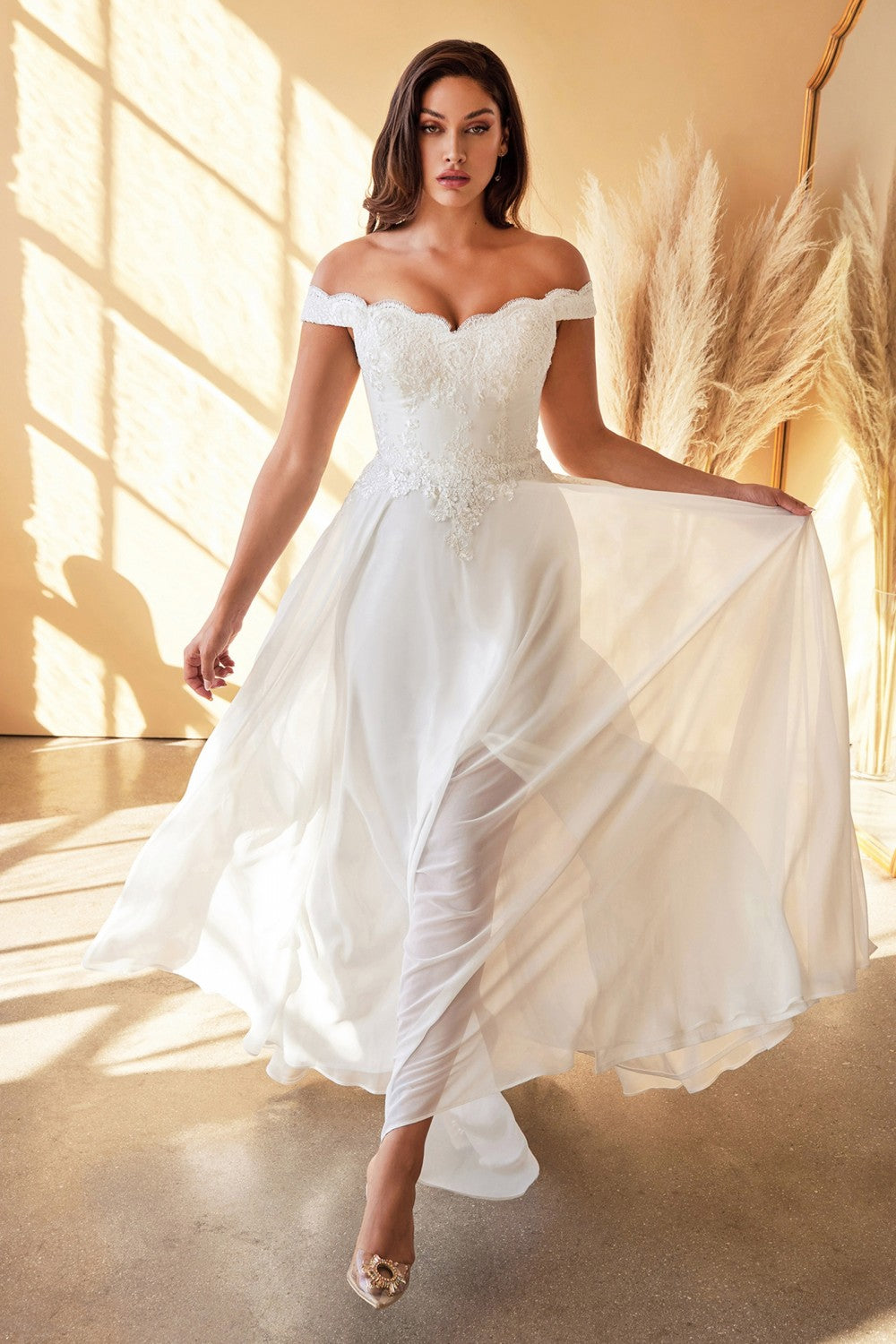 off the shoulder long sleeve white dress Tulle Midi Simple Wedding Dress Millie