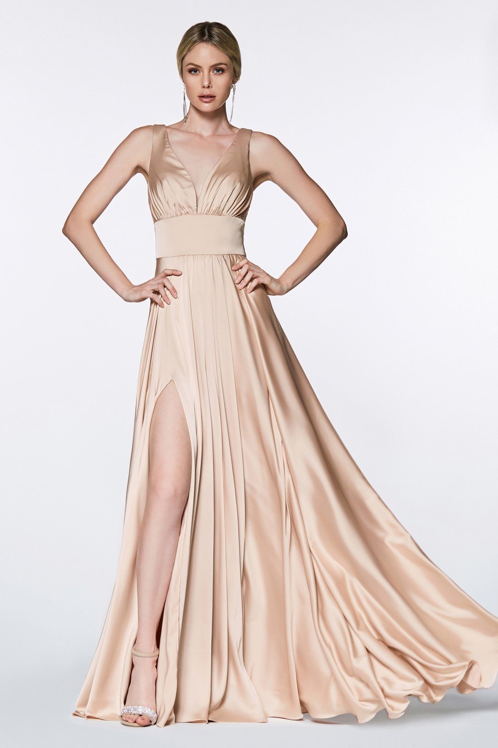 Satin Flowy A-line Dress by Cinderella Divine - 7469 (size 12-16) - Special Occasion