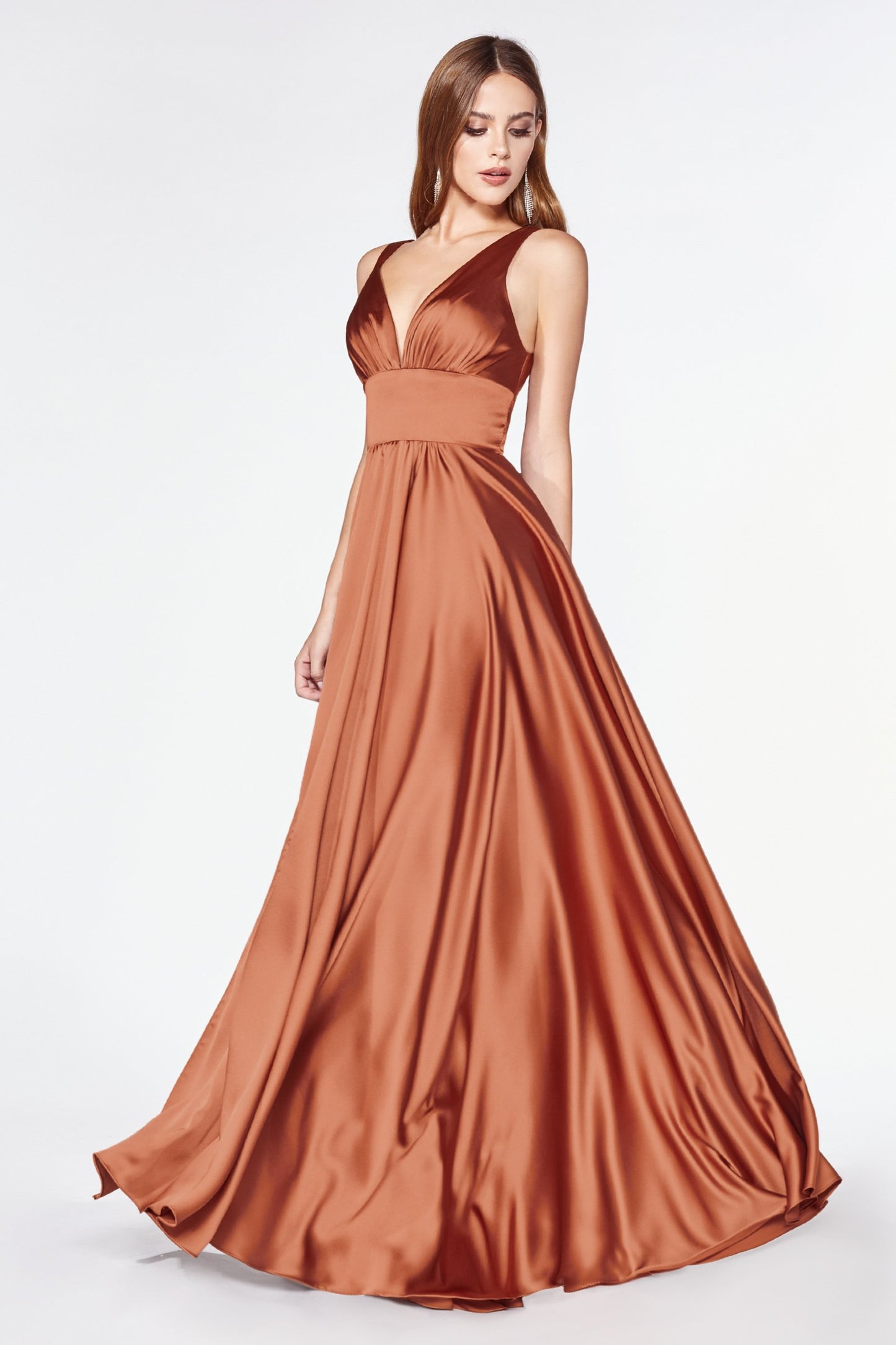 Satin Flowy A-line Dress by Cinderella Divine - 7469 (size 12-16) - Special Occasion