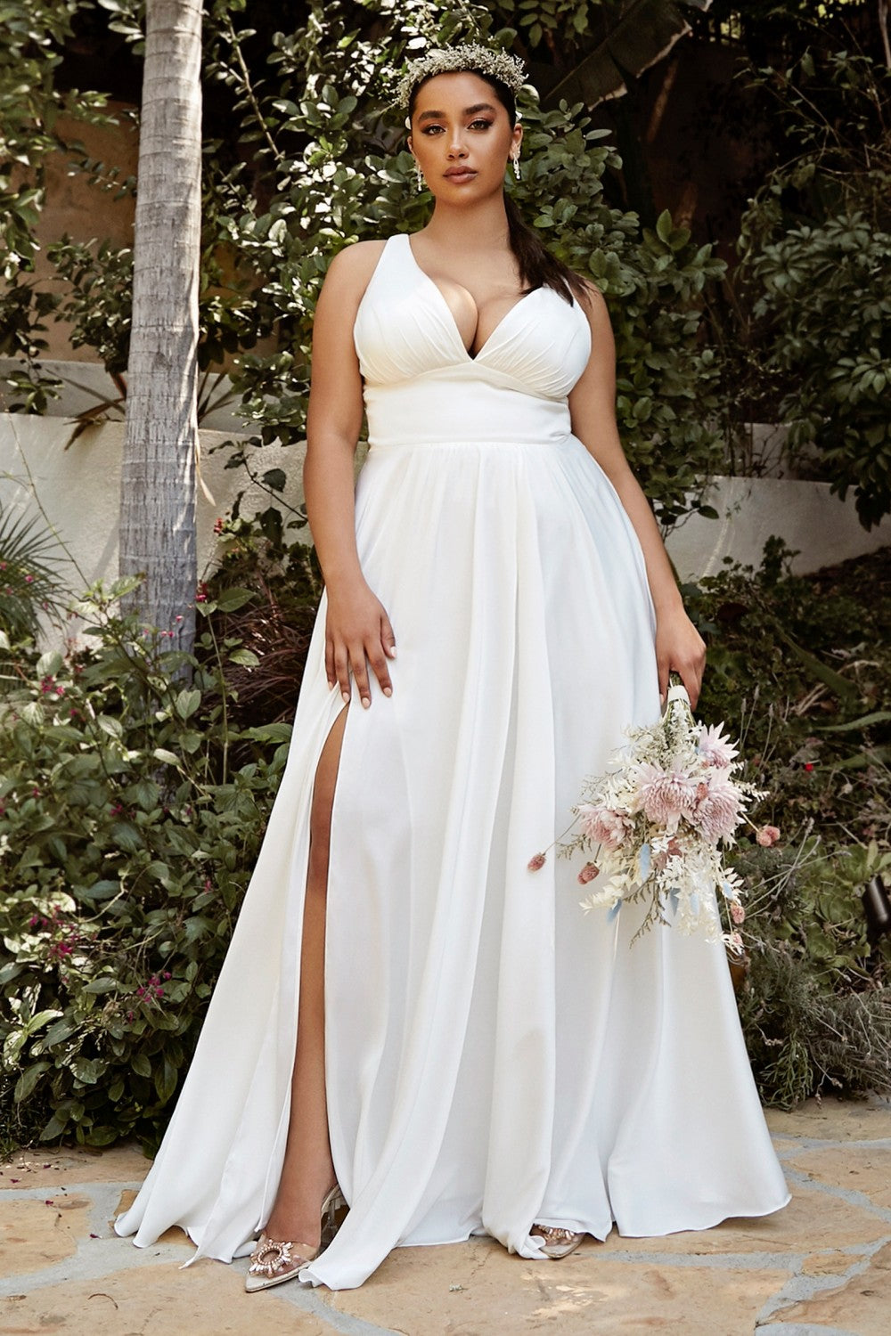 Satin Flowy A-line Bridal Dress by Cinderella Divine 7469WW Ariststyles Satin Flowy A-line Bridal Dress by Cinderella Divine 7469WW Ariststyles