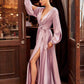 Long Sleeve Satin Slit Dress by Cinderella Divine 7475 - Special Occasion