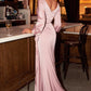 Long Sleeve Satin Dress by Cinderella Divine - 7478 - Special Occasion