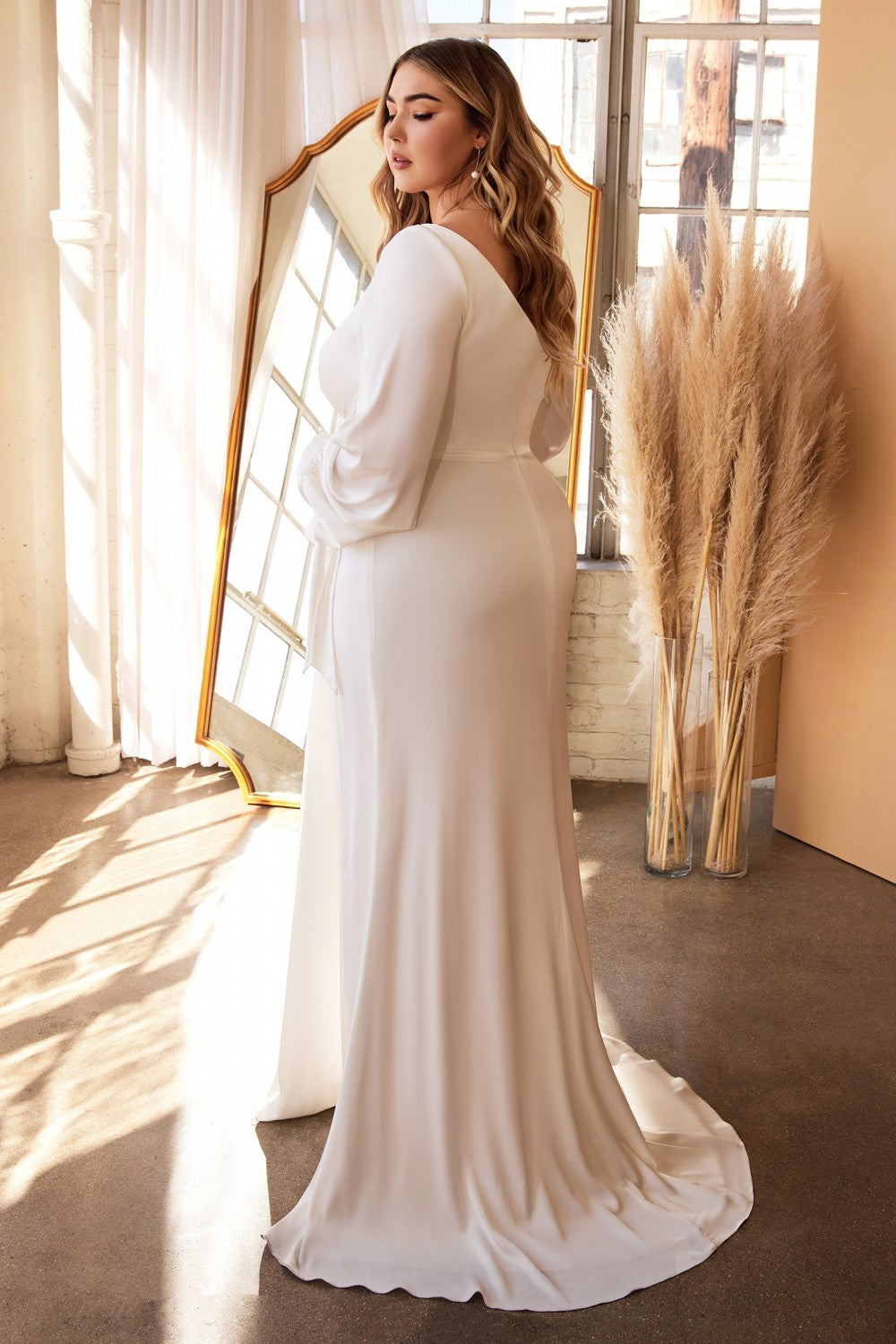 Long Sleeve Satin Bridal Dress by Cinderella Divine - 7478WC