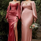 Soft Satin Off the Shoulder Long Sleeve Slit Gown by Cinderella Divine 7482 - Special Occasion