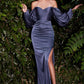 Soft Satin Off the Shoulder Long Sleeve Slit Gown by Cinderella Divine 7482- Special Occasion