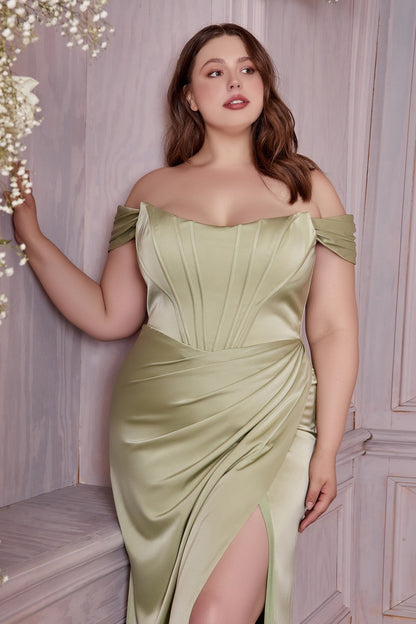 Off The Shoulder Soft Satin Corset Dress by Cinderella Divine 7484C - Ariststyles Off The Shoulder Soft Satin Corset Dress by Cinderella Divine 7484C - Ariststyles