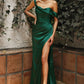 Satin Dress with Side Slit by Cinderella Divine 7488C - Curves