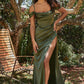 Satin Off the Shoulder Corset Slit Women Evening Gown By Ladivine 7492 - Special Occasion