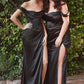 Off the Shoulder Satin Corset Slit Women Evening Formal Gown By Ladivine 7492C - Curves