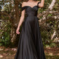 Satin Off The Shoulder A-Line Slit Gown By Ladivine 7493 - Special Occasion