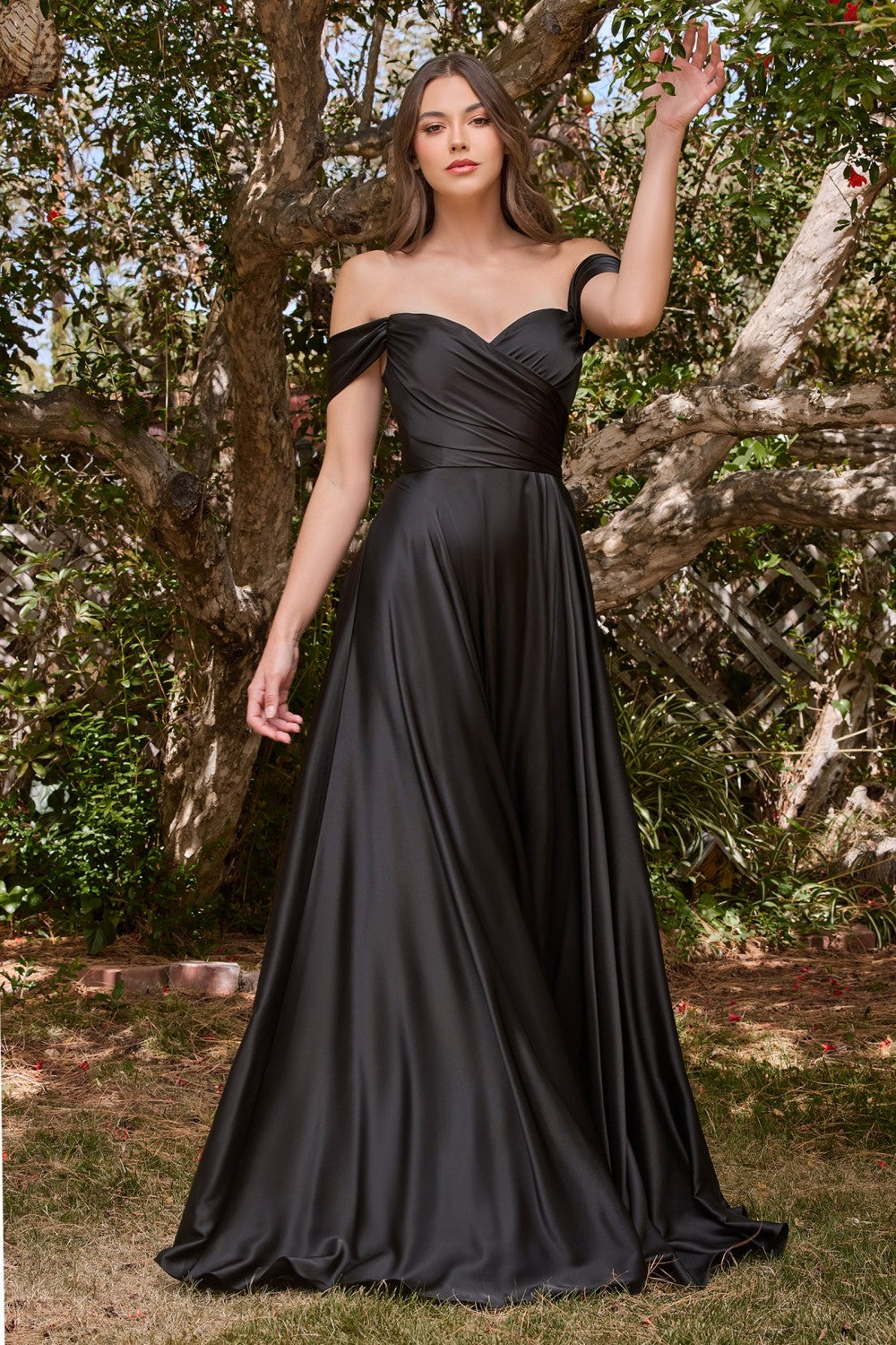Satin Off The Shoulder A-Line Slit Gown By Ladivine 7493 - Special Occasion