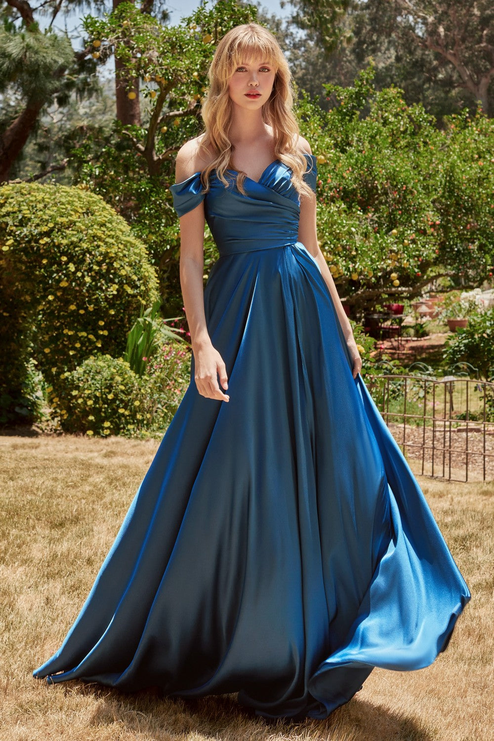 belinda off the shoulder slit satin formal dress Ladivine Dress 7493C