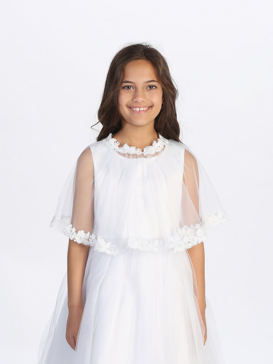 Flower Girl Tulle Cape Lace Trim Dress by TIPTOP KIDS - AS7911