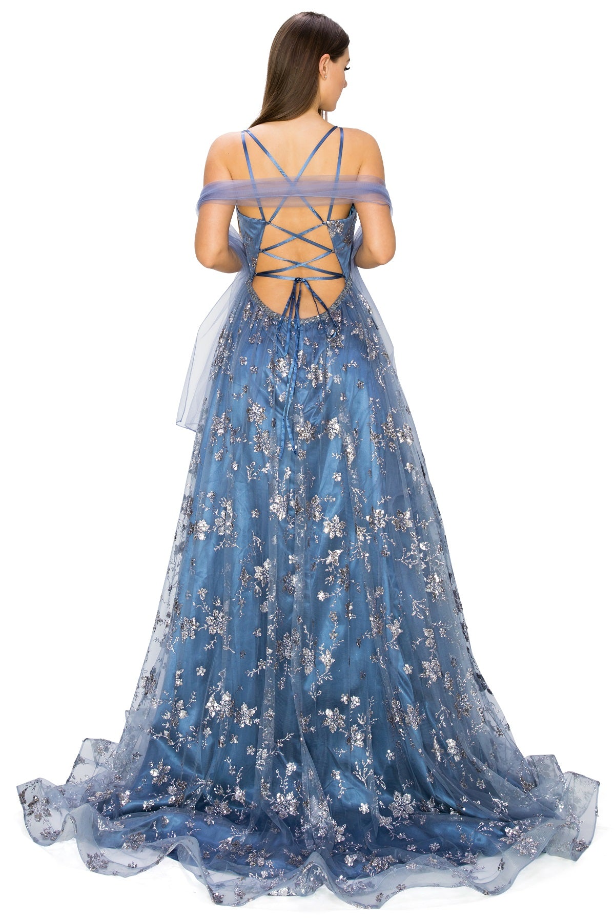 Sequin A-line Gown by Cinderella Couture USA AS8022J-dblue - Special Occasion/Curves