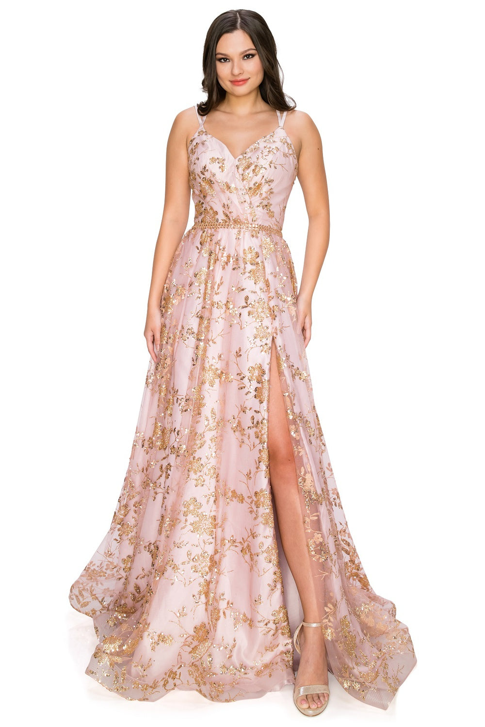 Sequin Floral Gown A-line Gown by Cinderella Couture USA AS8022J-DROSE - Special Occasion/Curves