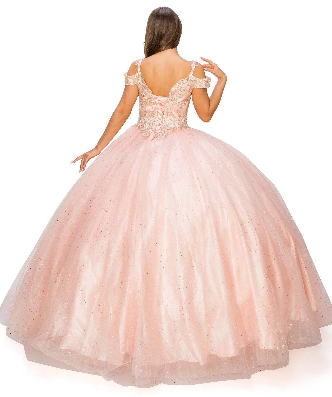 Off the Shoulder Lace Quinceanera Dress by Cinderella Couture USA AS8028J_BLUSH