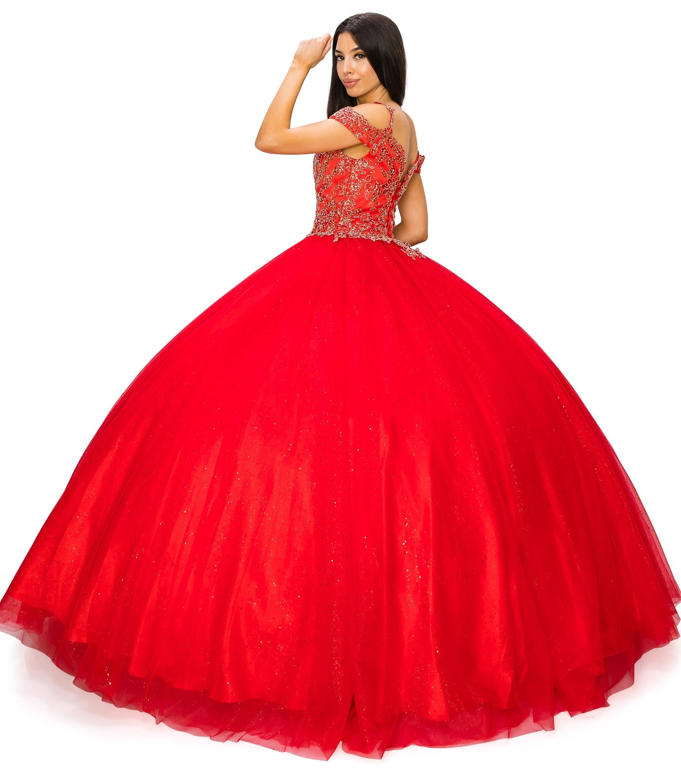 Off the Shoulder Floral Tulle Lace Quinceanera Dress by Cinderella Couture USA AS8028J