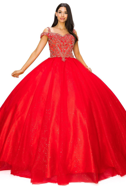 Off the Shoulder Floral Tulle Lace Quinceanera Dress by Cinderella Couture USA AS8028J