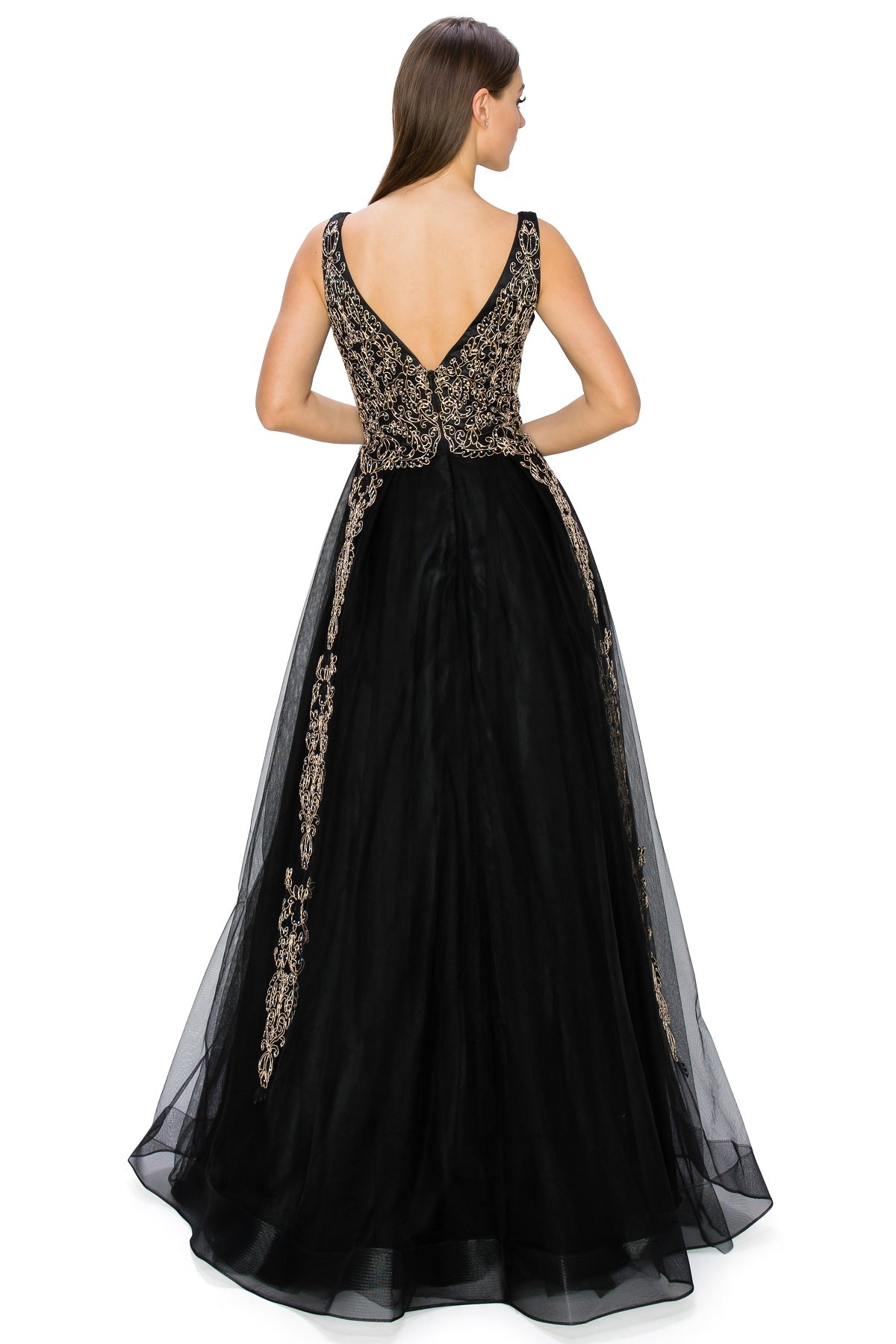 Black Glitter Floral Lace Tulle Gown by Cinderella Couture USA AS8029J-BLK - Special Occasion/Curves