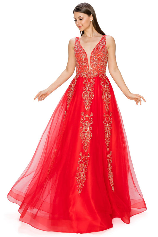 Red Floral Glitter Tulle Dress by Cinderella Couture USA AS8029J-RED - Special Occasion/Curves