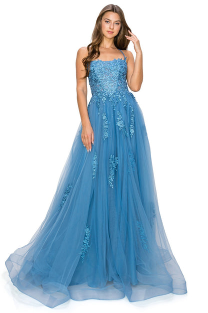 Dusty-Blue Lace Tulle Gown by Cinderella Couture USA AS8031J-DBlue-Q - Special Occasion/Curves