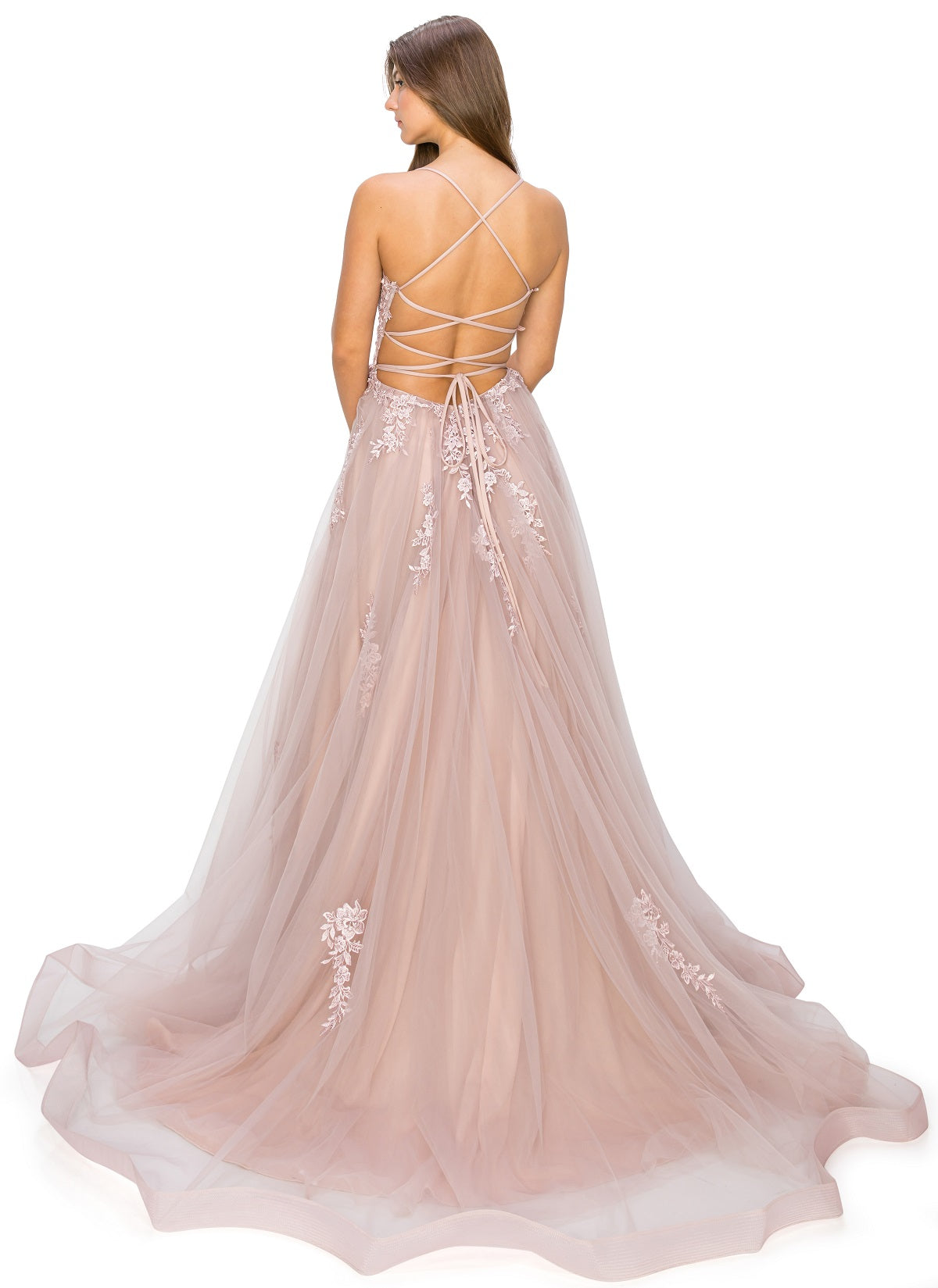 Mauve Lace Applique Tulle A-Line Gown by Cinderella Couture USA AS8031J-MAU