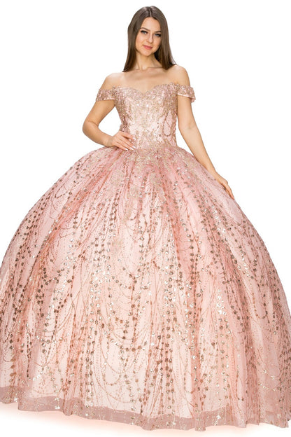 Glitter Tulle Quinceanera Dress by Cinderella Couture USA AS8033J-ROSE