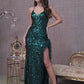 Sequins Lace up Back Mermaid Slit Women Formal Dress by Elizabeth K - GL3143 - Special Occasion/Curves