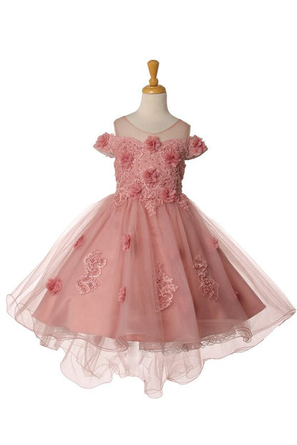 Off the Shoulder Floral Sequin Pearl Beads Girl Tulle Party Dress by Cinderella Couture USA 9119