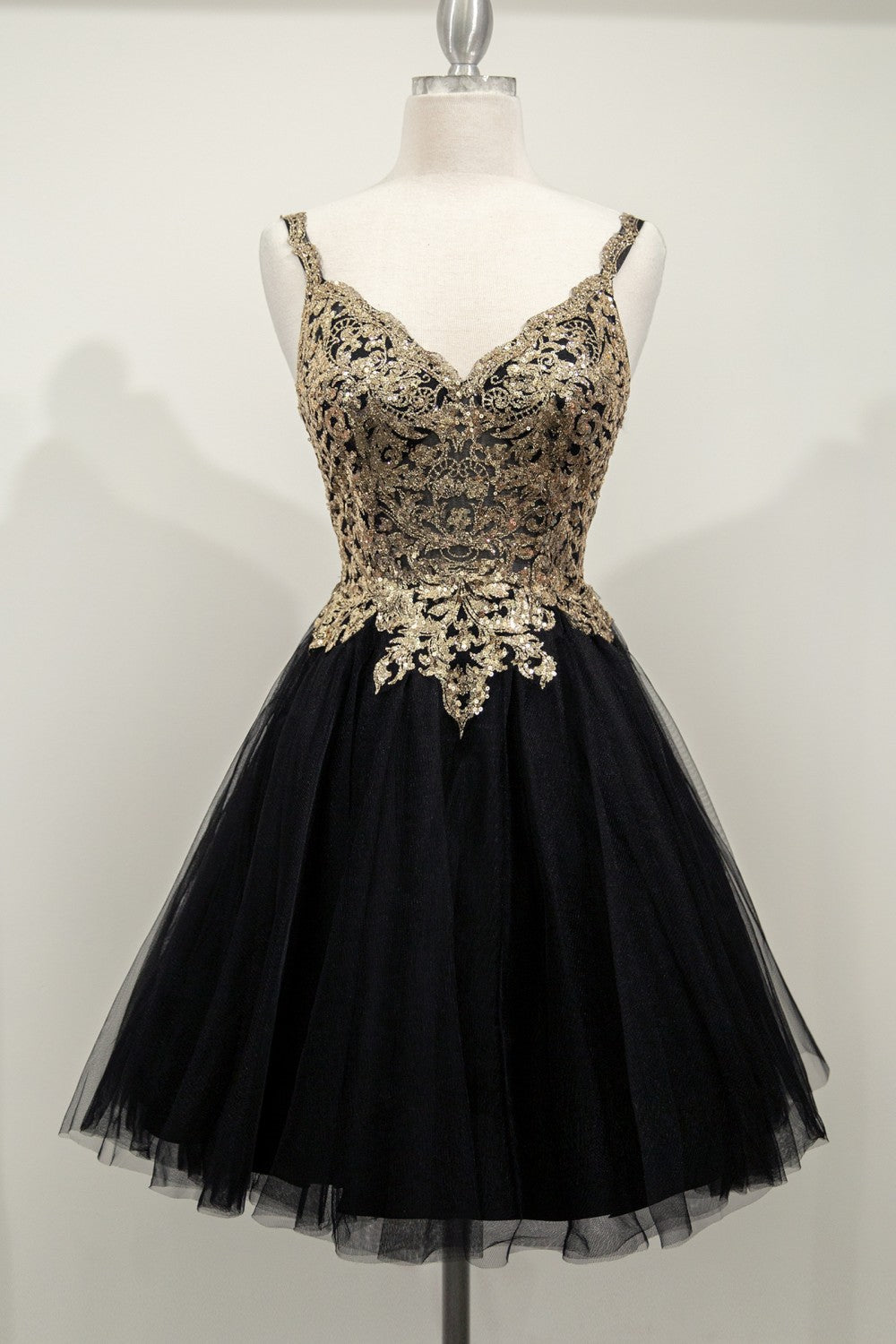chinese dress ladies Knee Length Black Wedding Dress with Gold Underlay and Sash