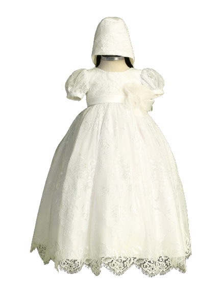 Flower Girl Lace Puff Sleeve Christening Dress by TIPTOP KIDS - AS2401