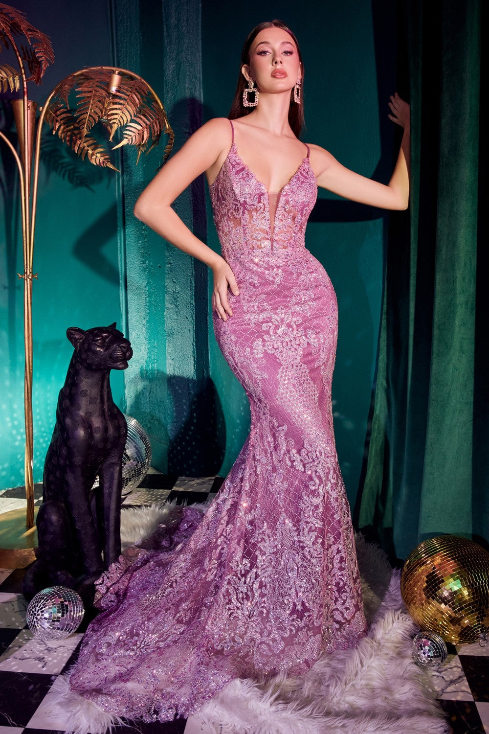 Amethyst Embellishment Print Mermaid Gown CC2189 - Women Evening Formal Gown - Special Occasion