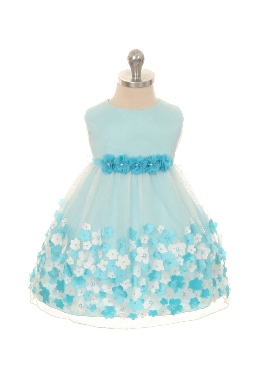Aqua Baby Mesh Flowers Taffeta Party Dress-AS333