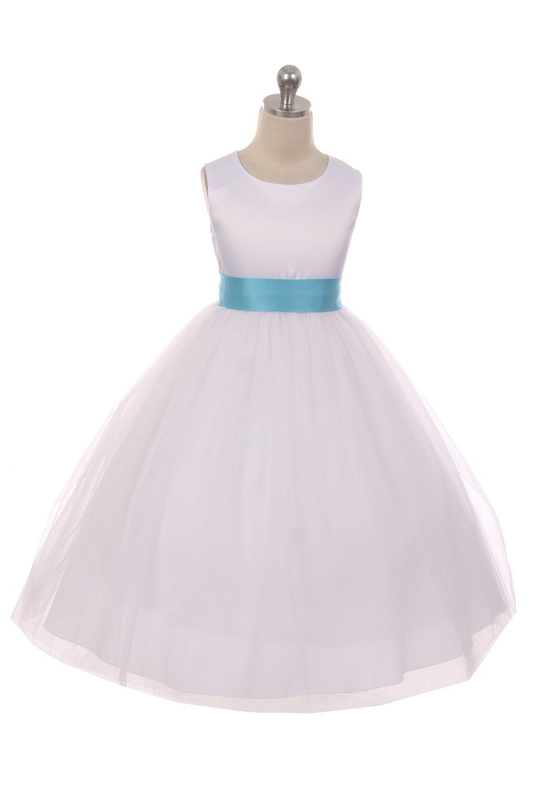 Aqua Girl Dress - Ivory Satin Sash Bow Girl Dress - AS411 Kids Dream